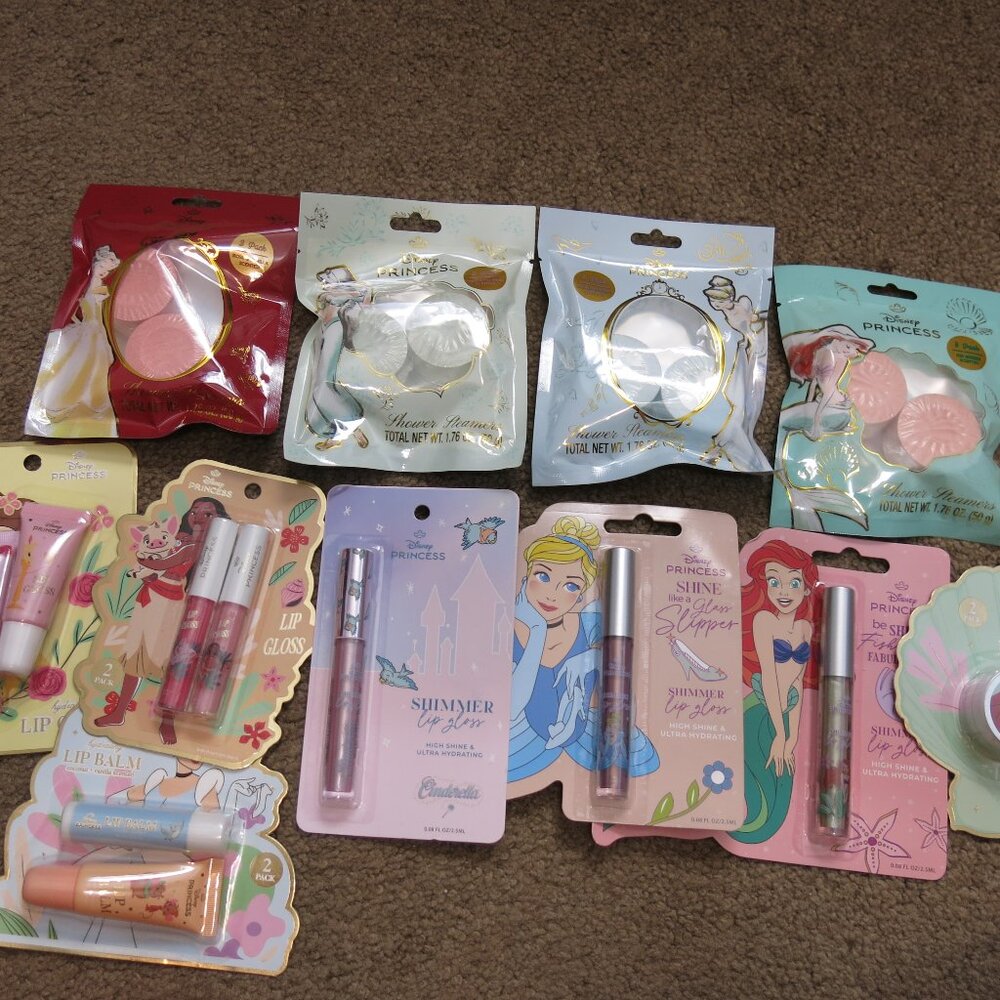 11 Disney Princess Lip Gloss Balm Shower Steamers Sets NEW